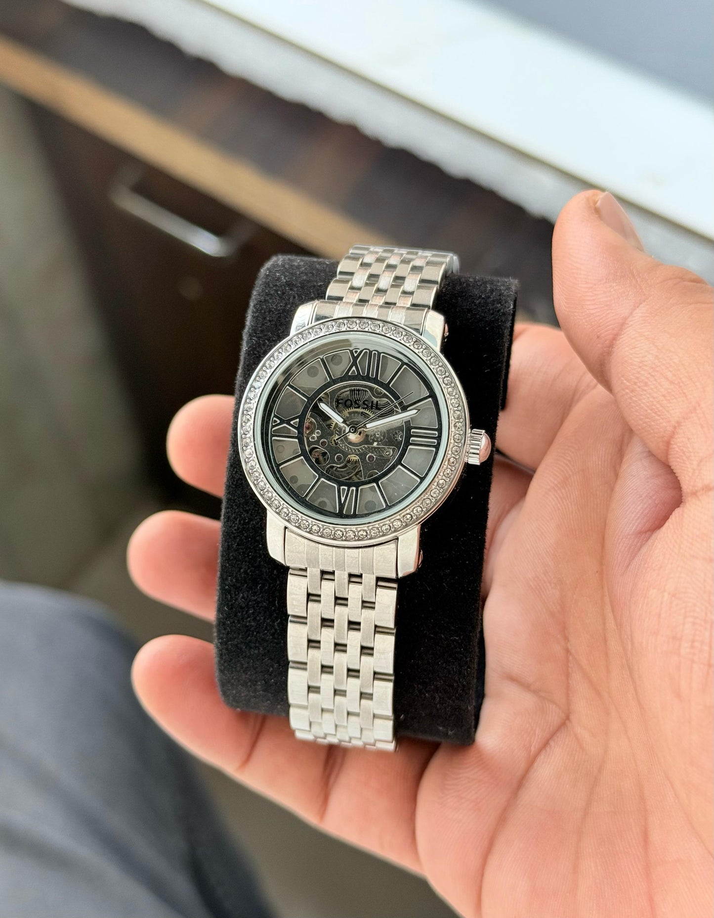 Fossil Skeleton Dial Automatic Watch – Silver Edition