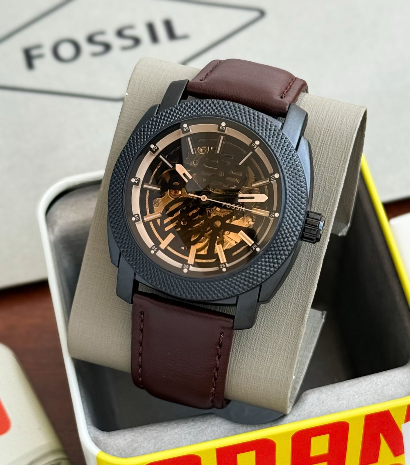 Fossil Townsman Automatic Skeleton Dial – Brown Leather Strap