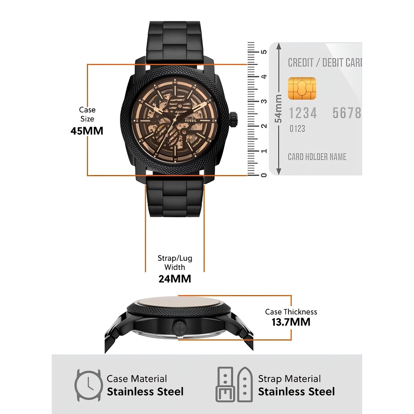 Fossil Machine Automatic Black Stainless Steel Watch