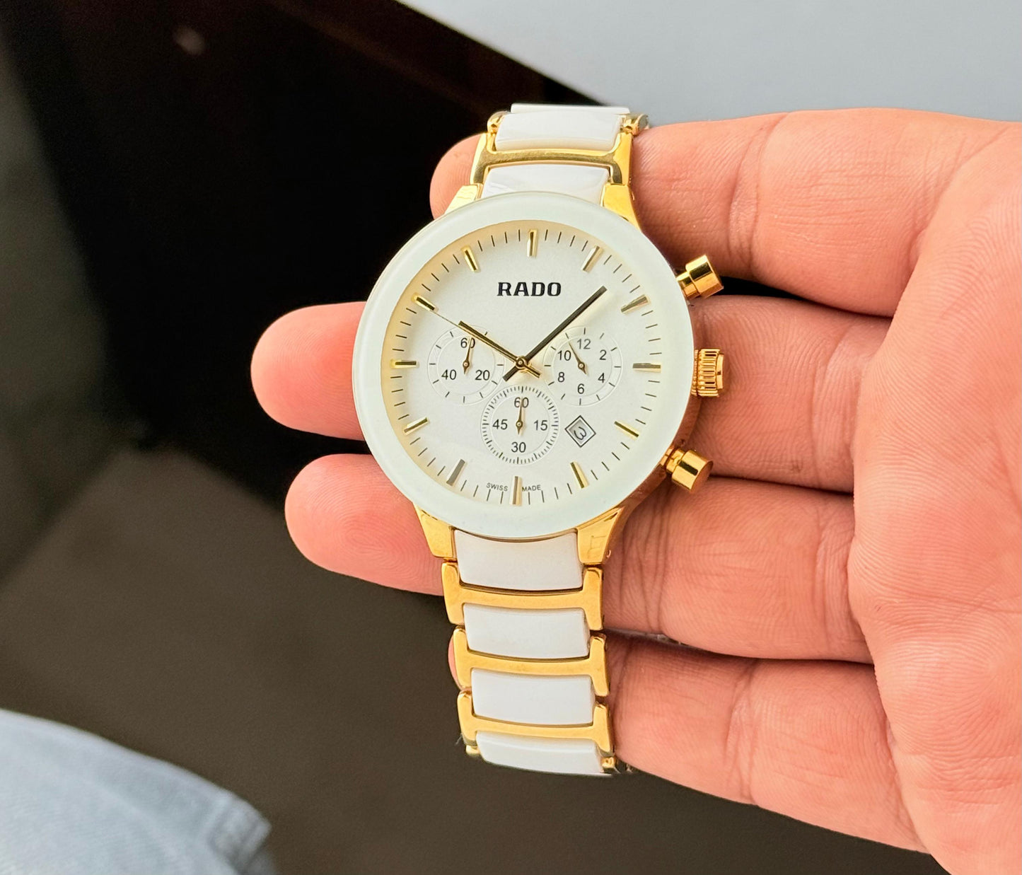 Rado Centrix White-Gold Ceramic Chronograph Watch for Men