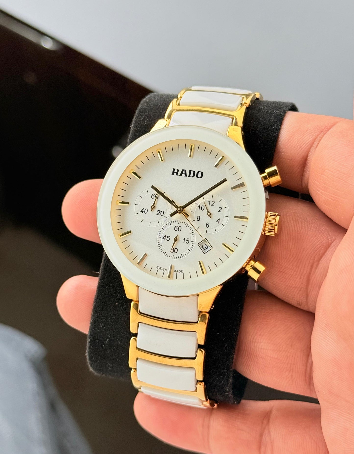 Rado Centrix White-Gold Ceramic Chronograph Watch for Men
