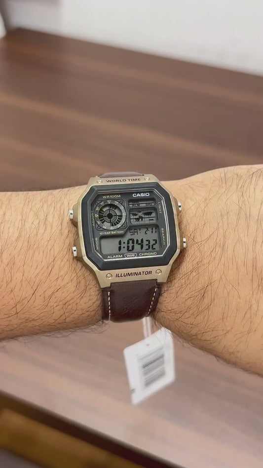 Casio vintage Digital brown leather strap watch
